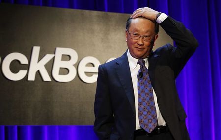 © Reuters. BlackBerry Ltd. Chaiman and CEO Chen speaks at the Blackebrry Security Summit in New York