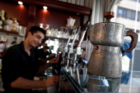 © Reuters. An old Moka machine is displayed in a cafe in downtown Rome