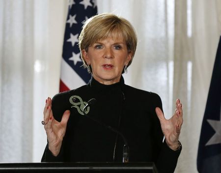 © Reuters. Australian Foreign Minister Julie Bishop speaks at a news conference at AUSMIN meeting at Admiralty House in Sydney