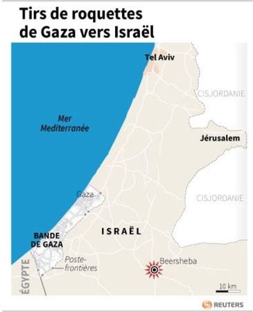 © Reuters. TIRS DE ROQUETTES DE GAZA VERS ISRAËL