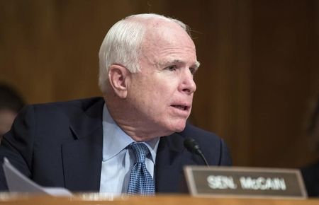 © Reuters. Senator John McCain speaks during a hearing about border security in Washington