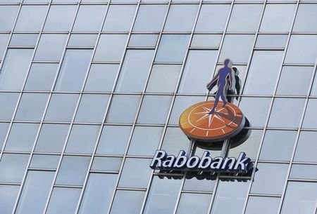 © Reuters. The logo of Rabobank is seen on the building of its headquarters in Utrecht