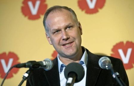 © Reuters. Sjostedt addresses the party congress after being chosen as the new leader of Sweden's Left Party