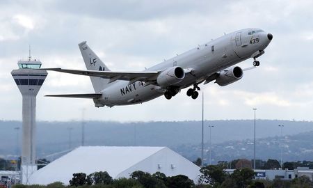 © Reuters. File photo of a U.S. Navy P-8 Poseidon aircraft taking off from Perth International Airport.