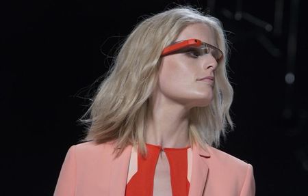 © Reuters. A model displays new product "Glass by Google" at the Diane von Furstenberg Spring/Summer 2013 collection show during New York Fashion Week