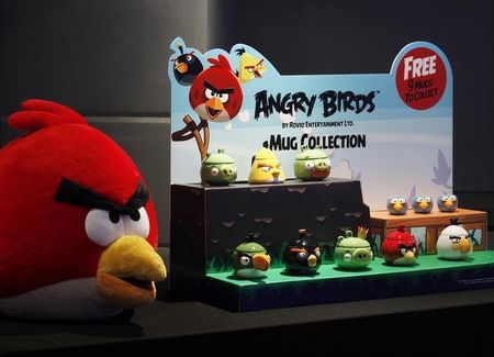 © Reuters. Angry Birds products are displayed during a news conference in Hong Kong