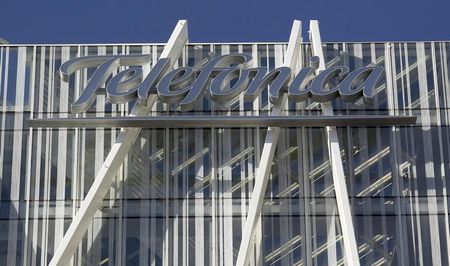 © Reuters. Telefonica's logo is seen on top of Telefonica's tower in Barcelona