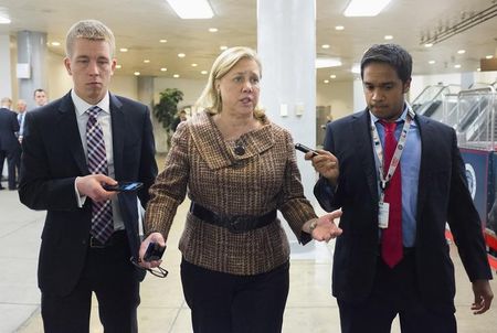 © Reuters. Senator Mary Landrieu (D-LA) speaks to reporters after the Democratic weekly policy luncheon on Capitol Hill