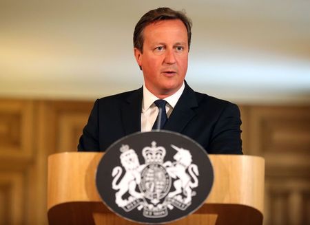 © Reuters. Britain's Prime Minister David Cameron speaks at a news conference in Downing Street, central London