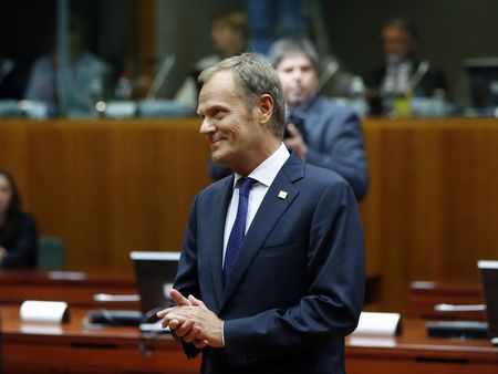 © Reuters. Poland's PM Tusk arrives at the European Council headquarters at the start of a European Union summit in Brussels