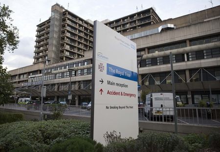 © Reuters. A sign is displayed outside of the Royal Free Hospital in north London