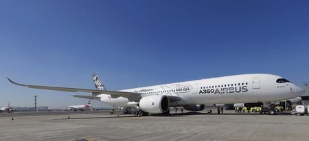 © Reuters. The Airbus A350 XWB flight-test aircraft is seen during a media day event at Guarulhos airport in Sao Paulo