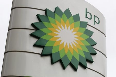 © Reuters. A BP logo is seen on a petrol station in London