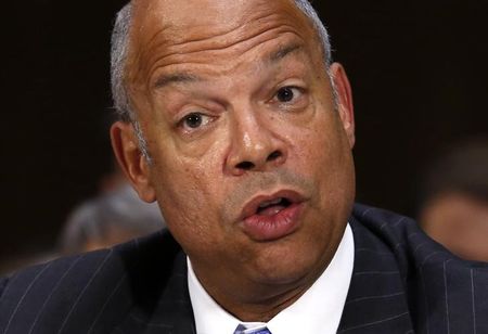 © Reuters. U.S. Homeland Security Secretary Johnson testifies before a Senate Appropriations hearing on Capitol Hill in Washington