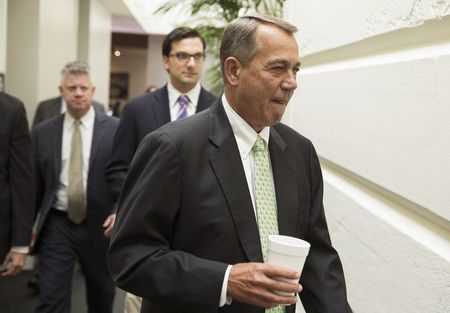 © Reuters. File photo of U.S. House Speaker Boehner arriving for a Republican caucus meeting at the Capitol in Washington