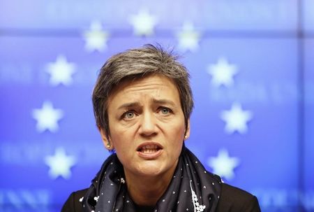 © Reuters. Danish Economy Minister Vestager holds a news conference after an EU finance ministers meeting in Brussels