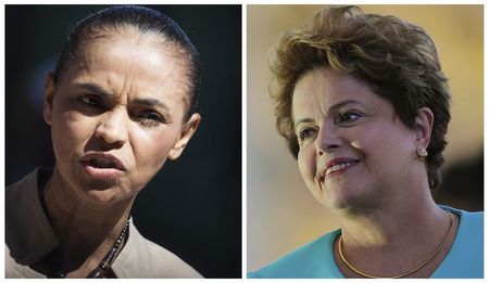 © Reuters. Combination file pictures of Brazil's presidential candidates Silva of the Brazilian Socialist Party and Rousseff of the Workers' Party