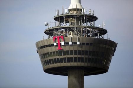 © Reuters. Logo of Deutsche Telekom is pictured on  "Colonia"  TV tower in Cologne