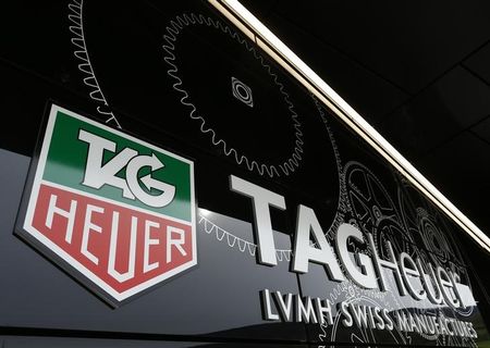 © Reuters. The Tag Heuer logo is seen at the entrance of their new watch manufactory in Chevenez