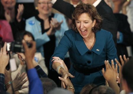 © Reuters. U.S. Senator-elect Kay Hagan (D-NC) reacts after defeating incumbent Sen. Elizabeth Dole (R-NC) in Greensboro