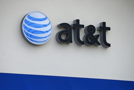 © Reuters. The AT&T logo is pictured by its store in Carlsbad, California