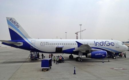 © Reuters. An IndiGo Airlines A320 aircraft is parked on the tarmac at Bengaluru International Airport in Bangalore