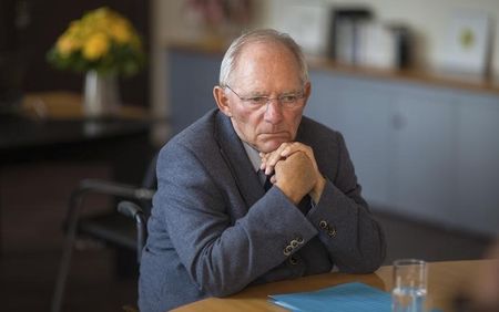 © Reuters. German Finance Minister Wolfgang Schaeuble attends an interview with Reuters in Berlin