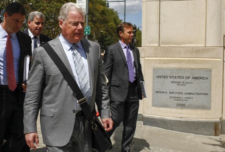 © Reuters. Stephens, a lawyer for Arab Bank Plc, exits the Brooklyn Federal Court