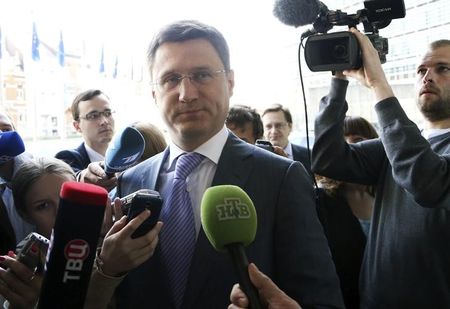 © Reuters. Russian Energy Minister Novak arrives for an EU-Russia-Ukraine trilateral energy meeting at the EU Commission headquarters in Brussels