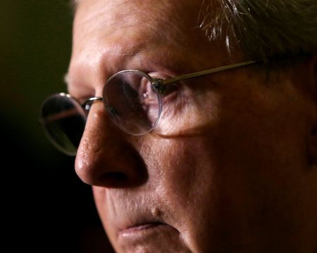 © Reuters. File picture shows U.S. Senate Minority Leader Mitch McConnell talking to reporters in Washington