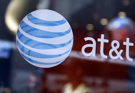 © Reuters. The AT&T logo is seen at their store in Times Square in New York