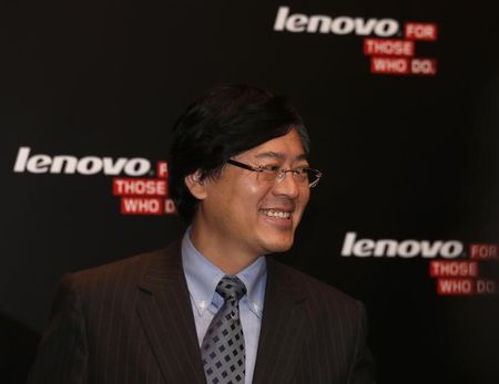 © Reuters. Lenovo Chairman and CEO Yang Yuanqing smiles during a news conference announcing the company's annual results in Hong Kong