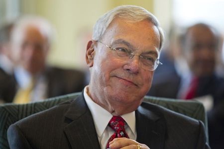 © Reuters. Menino smiles at the Boston College Chief Executives' Club of Boston luncheon