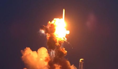 © Reuters. An unmanned Antares rocket is seen exploding seconds after lift off from a commercial launch pad in this still image from video shot at Wallops Island