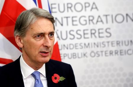 © Reuters. Britain's Foreign Secretary Philip Hammond addresses the media after a meeting with Austrian Foreign Minister Sebastian Kurz in Vienna