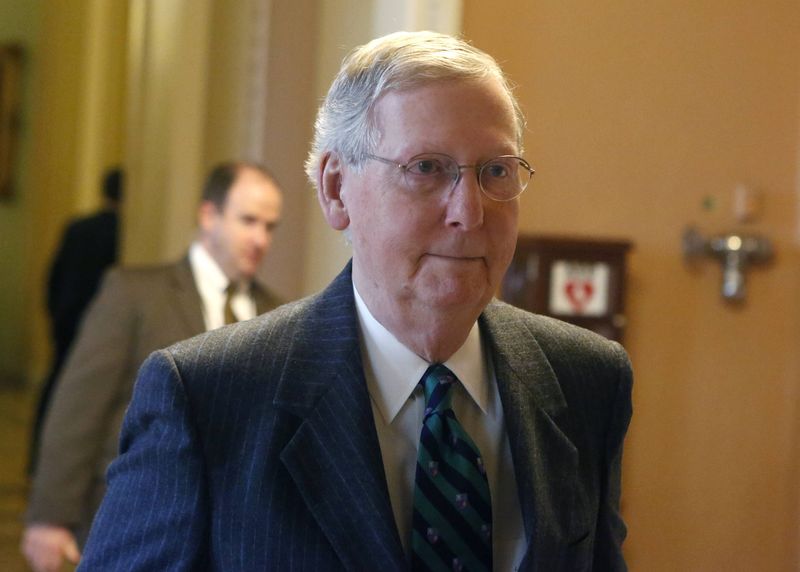 © Reuters. Incoming U.S. Senate Majority Leader Mitch McConnell  (R-KY) walks on Capitol Hill