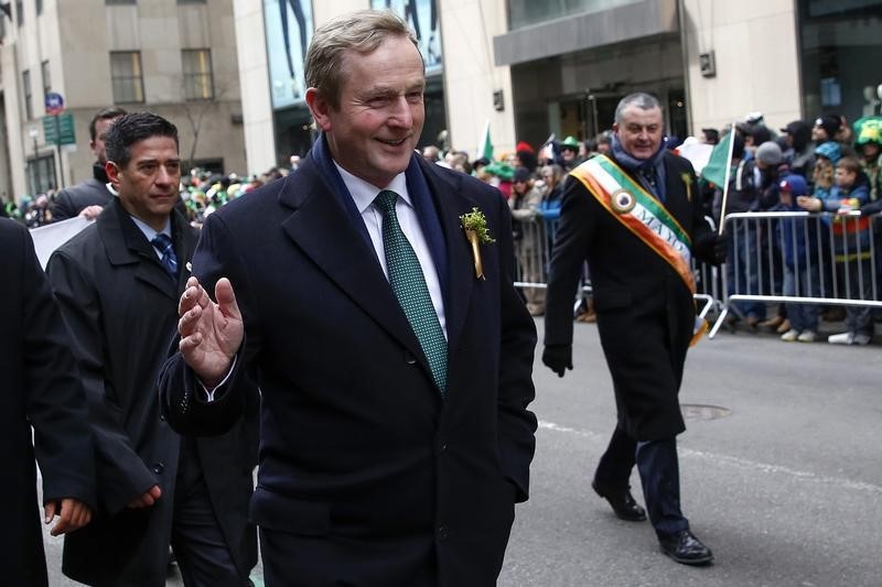 © Reuters. Irish PM Enda Kenny marches up 5th avenue during the St. Patrick's Day parade in New York