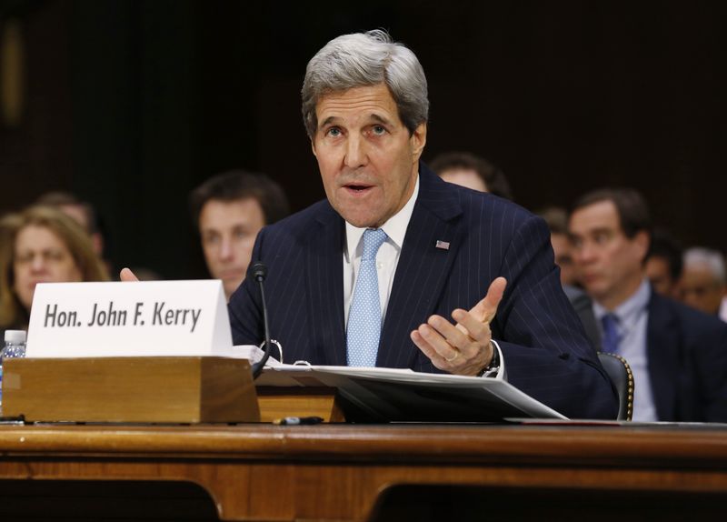 © Reuters. U.S. Secretary of State John Kerry testifies before a Senate Foreign Relations Committee hearing on "Authorization for the Use of Military Force Against ISIL" on Capitol Hill in Washington