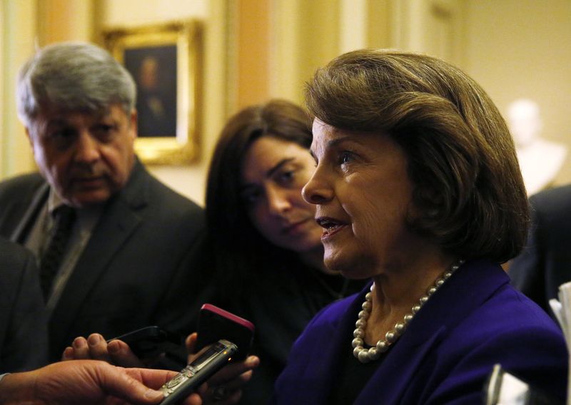 © Reuters. Senate Intelligence Committee chair Senator Dianne Feinstein talks to reporters after coming out of the Senate in Washington