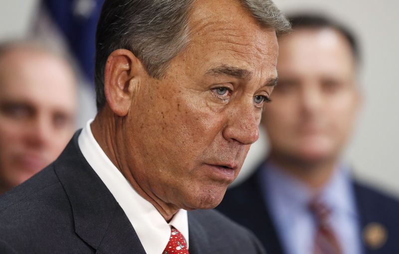 © Reuters. Speaker of the House John Boehner answers a question during a news conference on Capitol Hill, in Washington