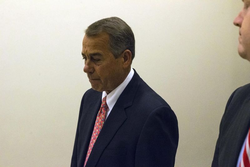 © Reuters. Boehner departs following a news conference at the U.S. Capitol in Washington