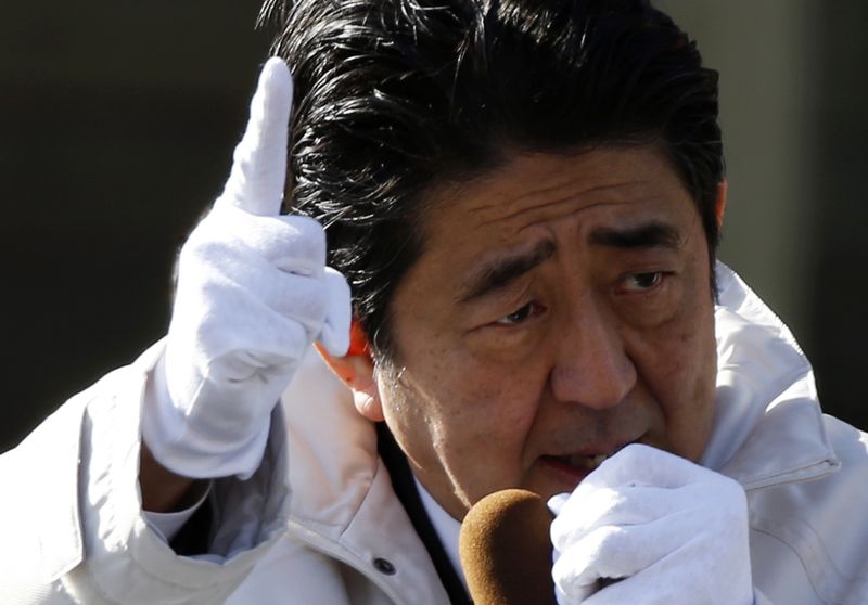 © Reuters. File photo of Abe speaking to voters during a campaign for the Dec. 14 lower house election, in Tokyo