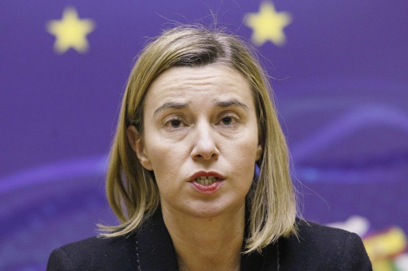 © Reuters. The European Union foreign policy chief Federica Mogherini attends a news conference in Kiev