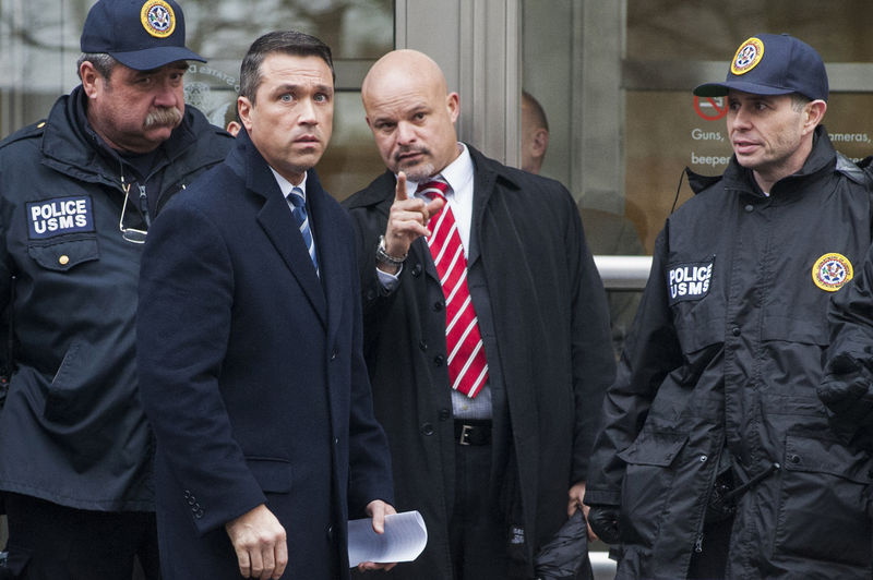 © Reuters. U.S. Representative Michael Grimm of New York looks towards the media ahead of his news conference following his guilty plea at the Brooklyn federal court in New York