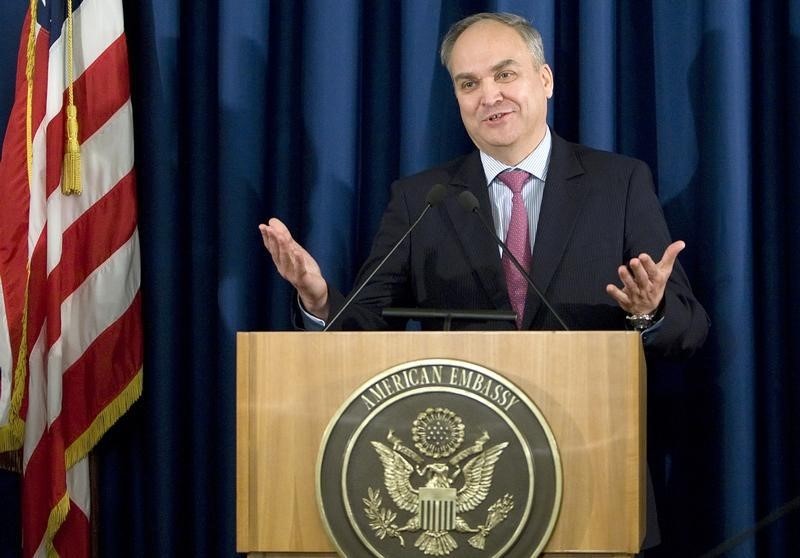 © Reuters. Antonov answers questions during a news conference at the U.S. embassy in Rome