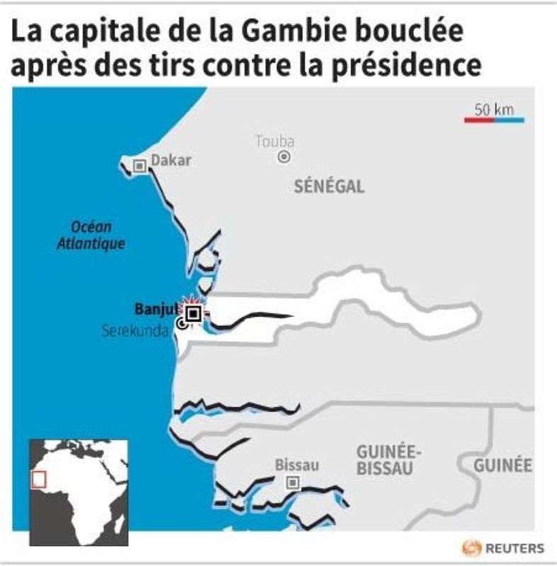 © Reuters. LA CAPITALE DE LA GAMBIE BOUCLÉE APRÈS DES TIRS CONTRE LA PRÉSIDENCE