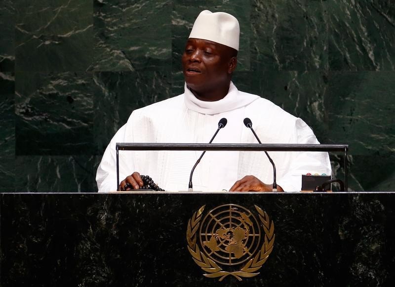 © Reuters. Al Hadji Yahya Jammeh, President of the Republic of the Gambia, addresses the 69th United Nations General Assembly at the U.N. headquarters in New York