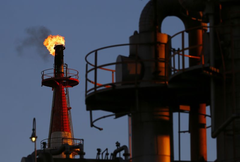 © Reuters. File photo of a flame shooting out of a chimney at a petro-industrial factory in Kawasaki near Tokyo