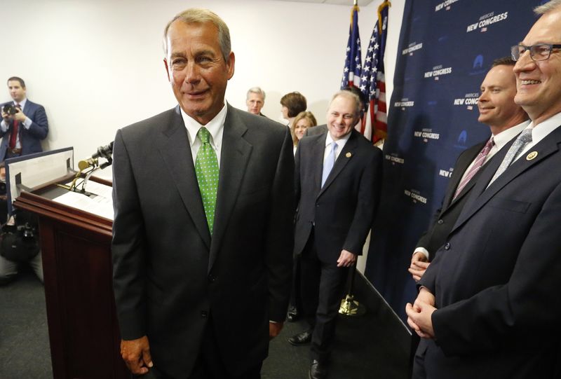 © Reuters. Boehner departs at the end of a news conference following a Republican caucus meeting at the U.S. Capitol in Washington