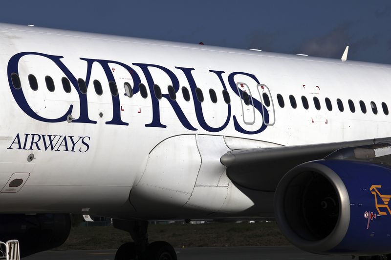 © Reuters. A Cyprus Airways plane prepares to take off at Larnaka airport